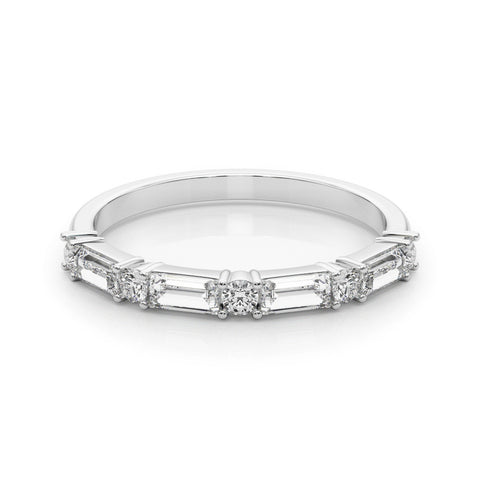 Platinum Baguette and Round Diamond Bar Setting Half Eternity Band with Prong Setting 2