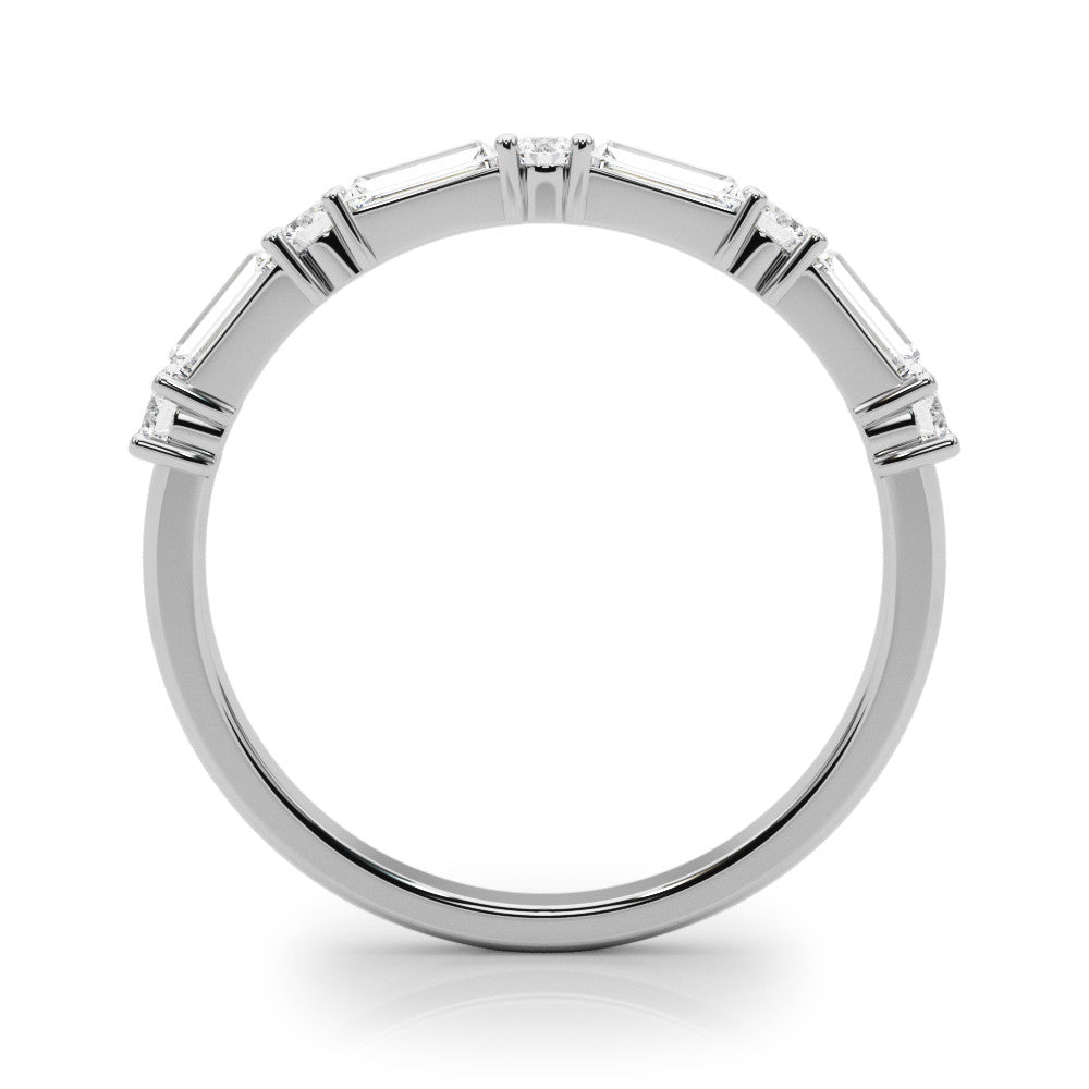 Platinum Baguette and Round Diamond Bar Setting Half Eternity Band with Prong Setting
