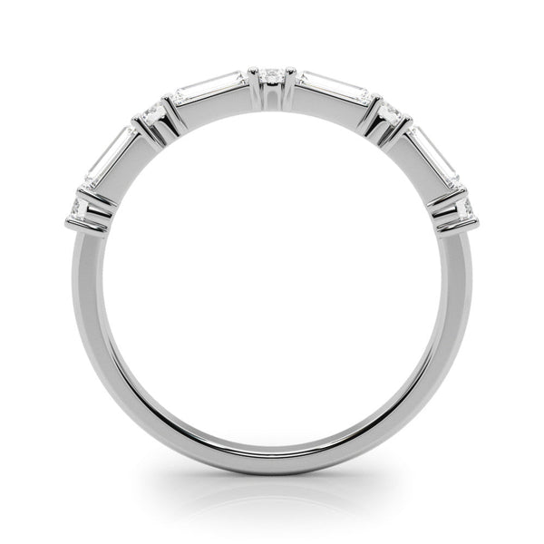 Platinum Baguette and Round Diamond Bar Setting Half Eternity Band with Prong Setting
