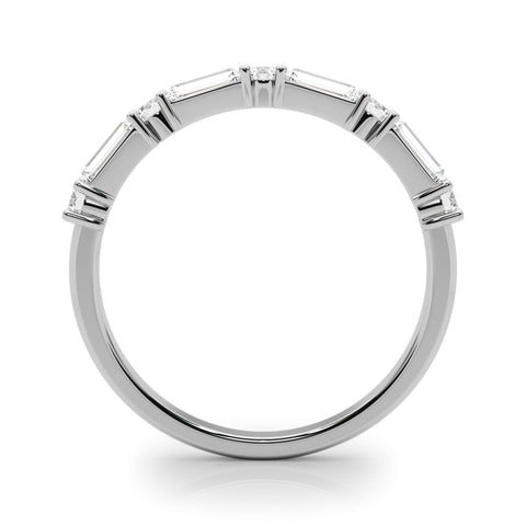 Platinum Baguette and Round Diamond Bar Setting Half Eternity Band with Prong Setting