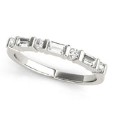 14K White Gold Baguette and Round Diamond Channel Set Half Eternity Band with Bar Prong Setting