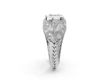 Platinum Bezel Set Asscher Cut Diamond Milgrain Band Ring_15