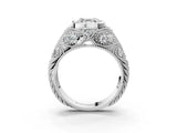 Platinum Bezel Set Asscher Cut Diamond Milgrain Band Ring_16