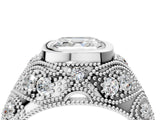 Platinum Bezel Set Asscher Cut Diamond Milgrain Band Ring_17