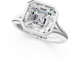 Platinum Bezel Set Asscher Solitaire Diamond Ring with Smooth Band 2