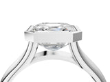 Platinum Bezel Set Asscher Solitaire Diamond Ring with Smooth Band 5