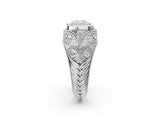 Platinum Bezel Set Cushion Cut Diamond Milgrain Band Ring_15
