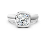 Platinum Bezel Set Cushion Solitaire Ring with Wide Band 1