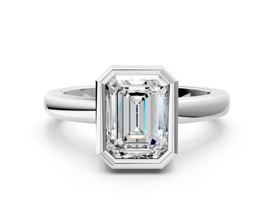 Platinum Bezel Set Emerald Cut Solitaire Engagement Ring with Classic Band_7