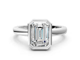Platinum Bezel Set Emerald Cut Solitaire Engagement Ring with Classic Band_7