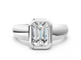 Platinum Bezel Set Emerald Solitaire Ring with Wide Band 1