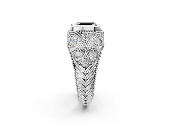 Platinum Asscher Cut Vintage Bezel Engagement Ring Setting for Black Center with Milgrain