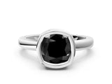 Platinum Bezel Set Fancy Black Cushion Cut Solitaire Engagement Ring with Classic Band_12