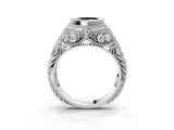 Platinum Bezel Set Fancy Black Heart Cut Diamond Milgrain Band Ring_9