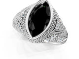 Platinum Bezel Set Fancy Black Marquise Cut Diamond Milgrain Band Ring_13