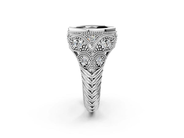 Platinum Marquise Vintage Bezel Engagement Ring Setting for Black Center with Milgrain