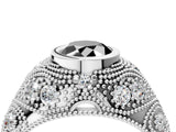 Platinum Bezel Set Fancy Black Oval Cut Diamond Milgrain Band Ring_10