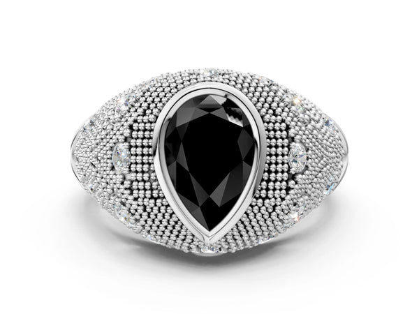 Platinum Pear-Shaped Vintage Bezel Engagement Ring Setting for Black Center with Milgrain