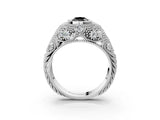 Platinum Bezel Set Fancy Black Pear Cut Diamond Milgrain Band Ring_15
