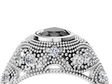 Platinum Bezel Set Fancy Black Pear Cut Diamond Milgrain Band Ring_16