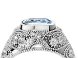 Platinum Bezel Set Fancy Blue Asscher Cut Diamond Milgrain Band Ring_10