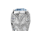 Platinum Bezel Set Fancy Blue Asscher Cut Diamond Milgrain Band Ring_11