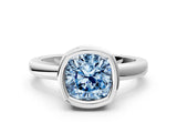 Platinum Bezel Set Fancy Blue Cushion Cut Solitaire Engagement Ring with Classic Band_12