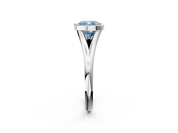 Platinum Bezel Set Fancy Blue Cushion  Cut Solitaire Ring with Tapered Band