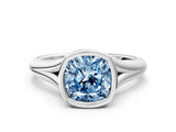 Platinum Bezel Set Fancy Blue Cushion  Solitaire Diamond Ring with Smooth Band 1
