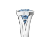 Platinum Bezel Set Fancy Blue Cushion  Solitaire Diamond Ring with Smooth Band