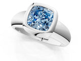 Platinum Bezel Set Fancy Blue Cushion  Solitaire Ring with Wide Band 1