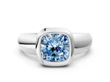 Platinum Bezel Set Fancy Blue Cushion  Solitaire Ring with Wide Band