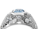 Platinum Bezel Set Fancy Blue Emerald Cut Diamond Milgrain Band Ring_16