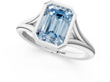 Platinum Bezel Set Fancy Blue Emerald  Cut Solitaire Ring with Tapered Band 1