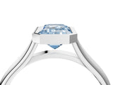 Platinum Bezel Set Fancy Blue Emerald  Cut Solitaire Ring with Tapered Band 4