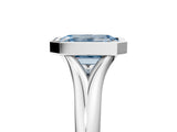 Platinum Bezel Set Fancy Blue Emerald  Solitaire Diamond Ring with Smooth Band
