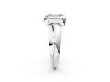 Platinum Bezel Set Fancy Blue Emerald  Solitaire Ring with Wide Band 3