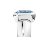 Platinum Bezel Set Fancy Blue Emerald  Solitaire Ring with Wide Band