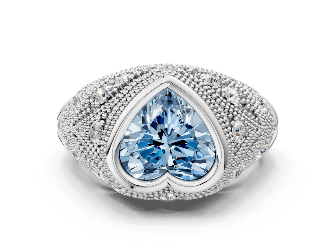 Platinum Bezel Set Fancy Blue Heart Cut Diamond Milgrain Band Ring_12