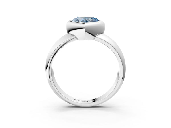 Platinum Bezel Set Fancy Blue Heart  Solitaire Ring with Wide Band