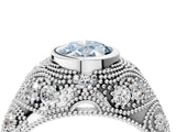 Platinum Bezel Set Fancy Blue Oval Cut Diamond Milgrain Band Ring_10