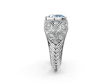 Platinum Bezel Set Fancy Blue Oval Cut Diamond Milgrain Band Ring_8