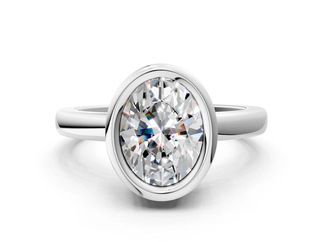 Platinum Bezel Set Fancy Blue Oval Cut Solitaire Engagement Ring with Classic Band_6