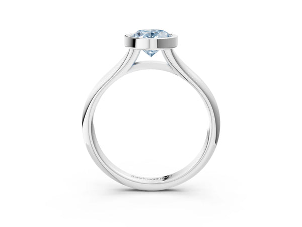 Platinum Bezel Set Fancy Blue Oval  Solitaire Diamond Ring with Smooth Band