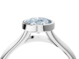 Platinum Bezel Set Fancy Blue Oval  Solitaire Diamond Ring with Smooth Band 5
