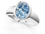Platinum Bezel Set Fancy Blue Oval  Solitaire Ring with Wide Band 3