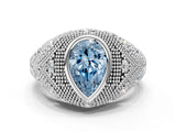 Platinum Bezel Set Fancy Blue Pear Cut Diamond Milgrain Band Ring_12