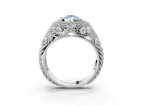 Platinum Bezel Set Fancy Blue Pear Cut Diamond Milgrain Band Ring_15