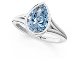 Platinum Bezel Set Fancy Blue Pear  Cut Solitaire Ring with Tapered Band 1