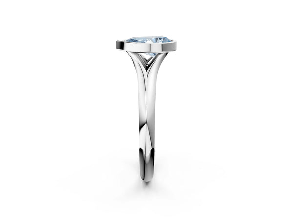 Platinum Bezel Set Fancy Blue Pear  Solitaire Diamond Ring with Smooth Band